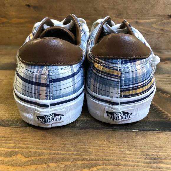 Vans Off the Wall Blue Orange Plaid Sneakers Women’s Size 9.5 Mens Size 8 - Picture 4 of 6
